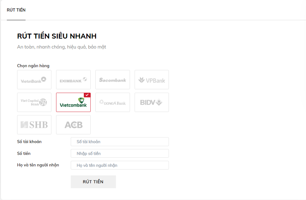 Hệ thống rút tiền siêu nhanh