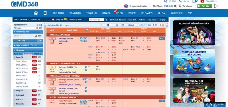 CMD368 cung cấp nhiều kèo được đặc biệt hấp dẫn