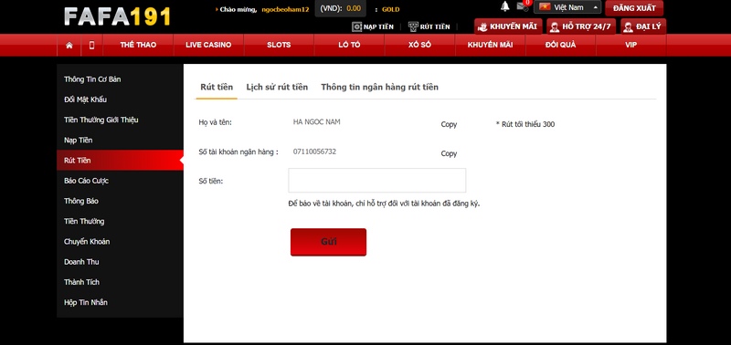 Rút tiền tại sân chơi khá nhanh chóng, thực hiện dễ dàng
