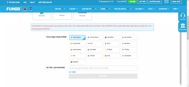 Nạp tiền Fun88 bằng Fastpay thuận tiện với vài bước