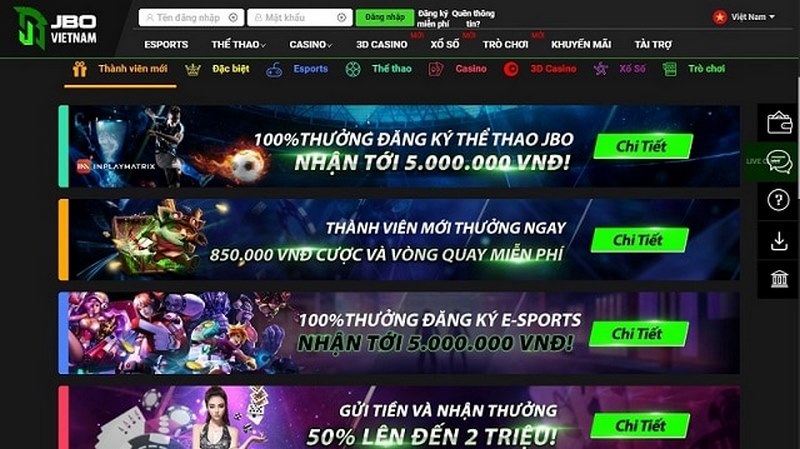Chương trình khuyến mãi JBO Việt Nam chào mừng tân thủ nhận 500k
