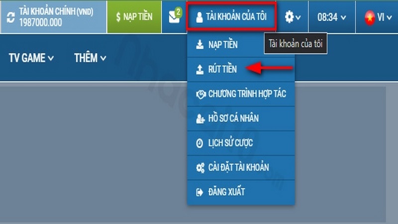 Rút tiền 1XBET bằng phương thức ví điện tử 